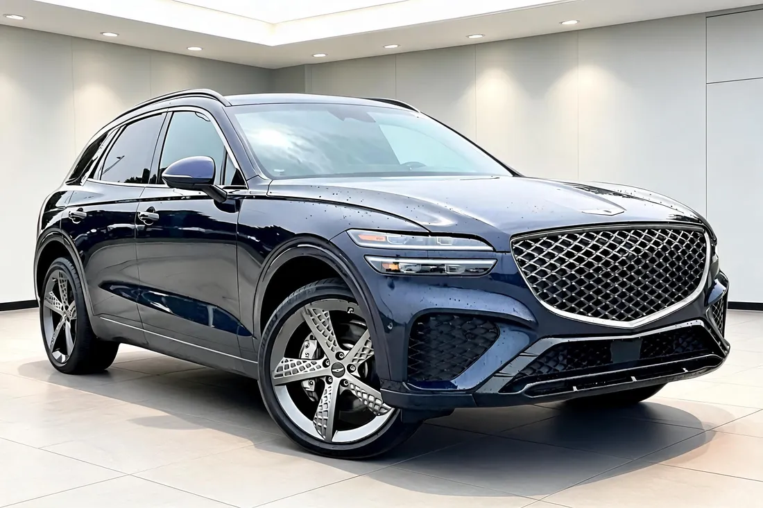 The same Genesis GV70 in a bright showroom scene after AutoLander’s AI Photo Studio