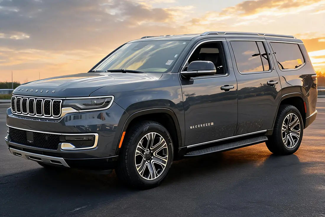 The same 2024 Jeep Wagoneer as a showroom-grade Facebook Marketplace listing photo after AutoLander’s AI Photo Studio