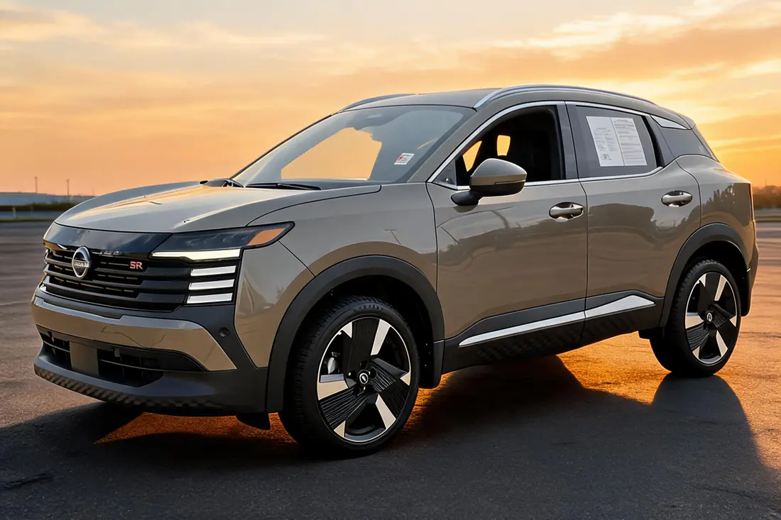 The same 2025 Nissan Kicks as a showroom-grade Facebook Marketplace listing photo after AutoLander’s AI Photo Studio